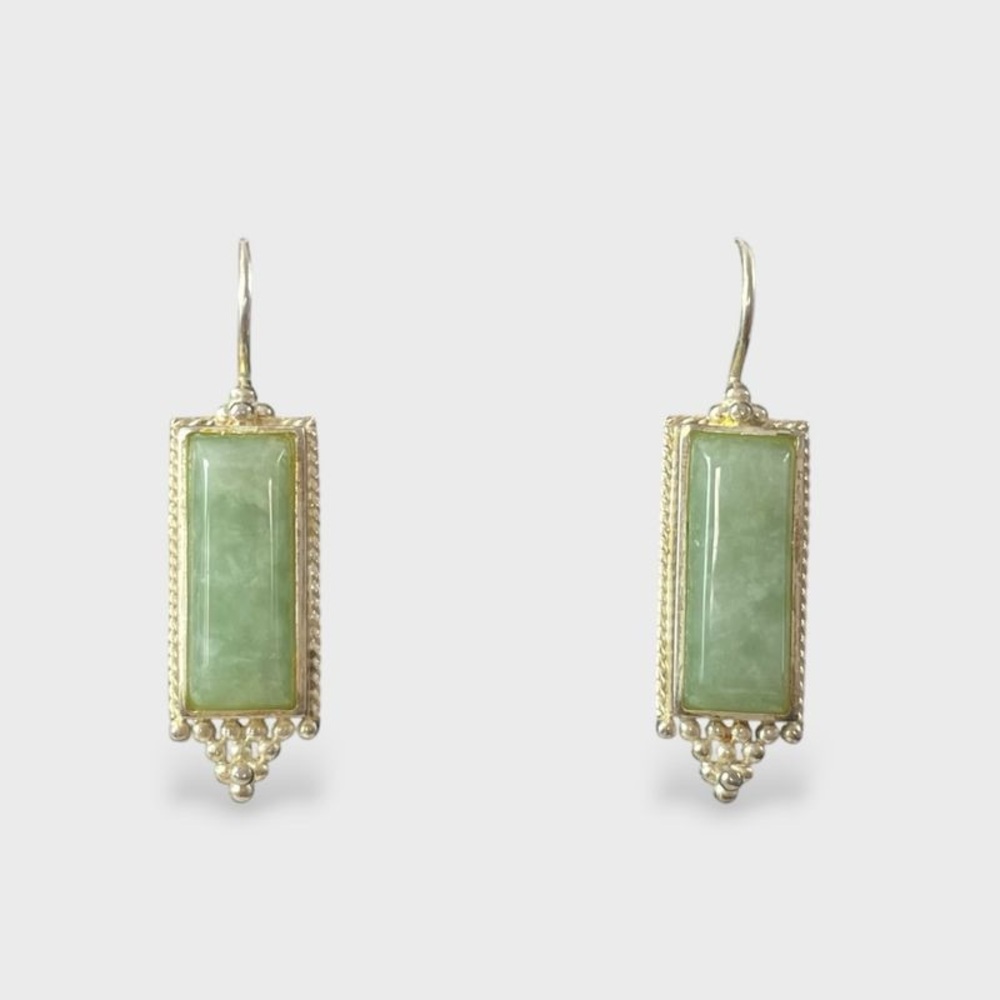 Sterling Silver Green Jade Style Rectangle Drop Earrings
